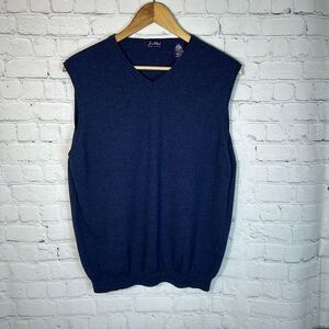 J. Ashford Men's Vest Blue 100% Extra Fine Merino Wool Sweater Italy Size Large
